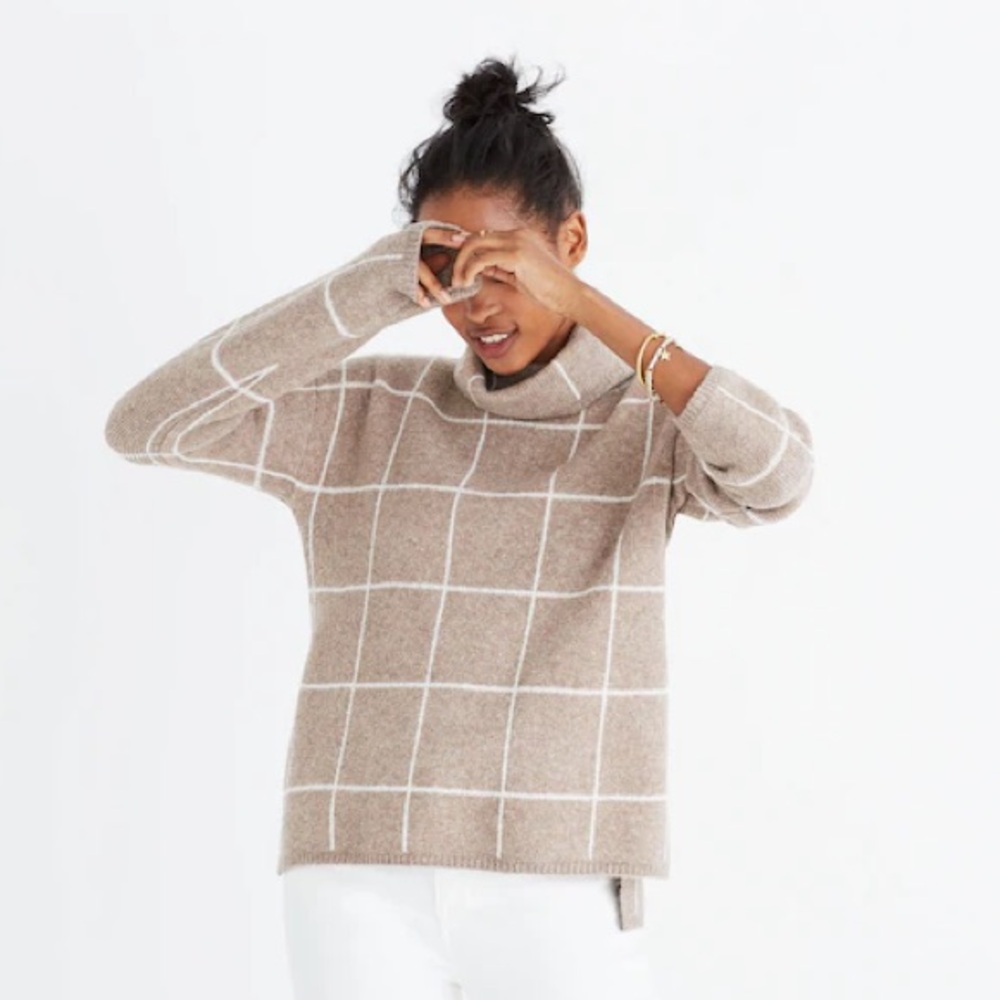 Madewell Heather Driftwood Windowpane Turtleneck Sweater Sz XS
